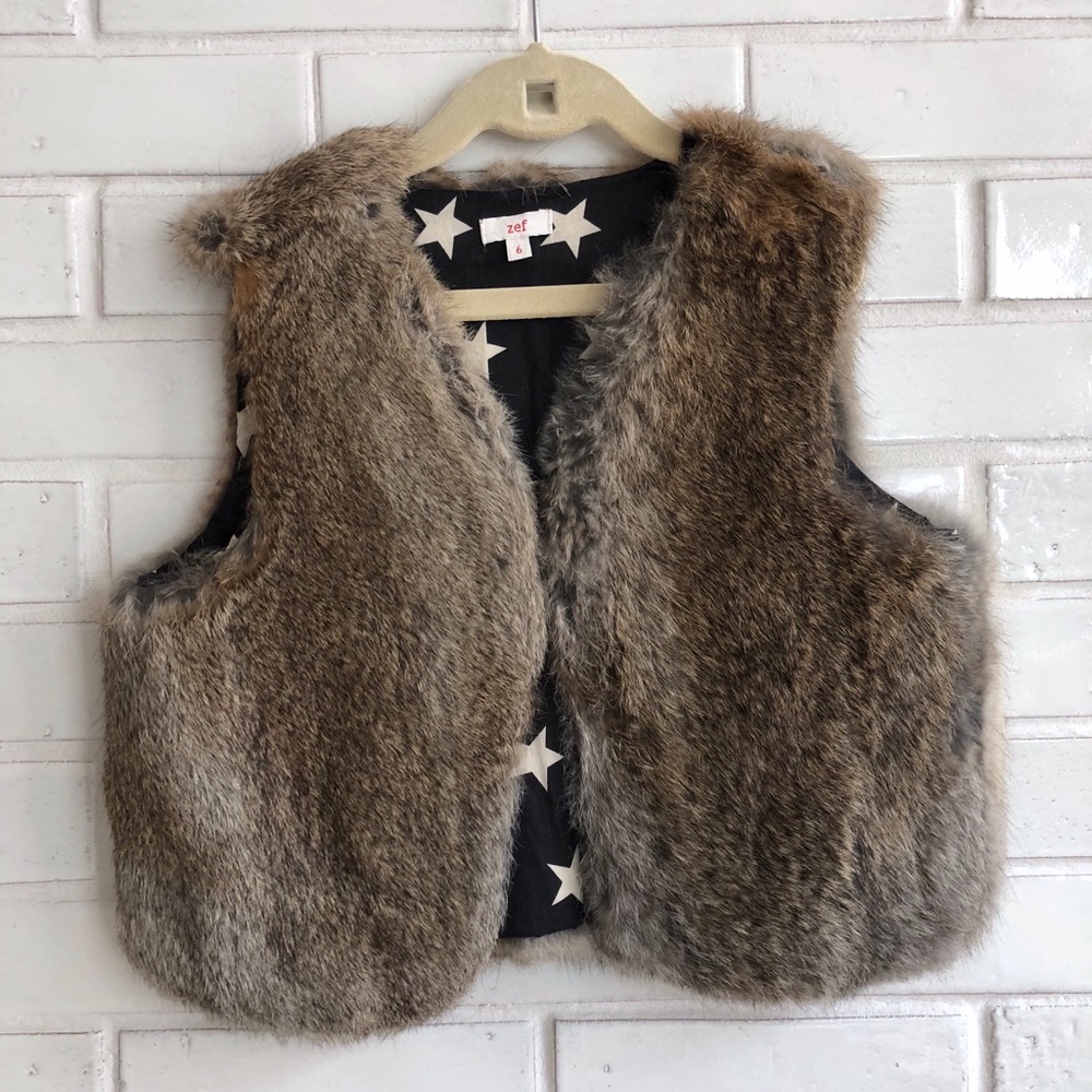 Girls Rabbit Fur Vest Sz 6-8